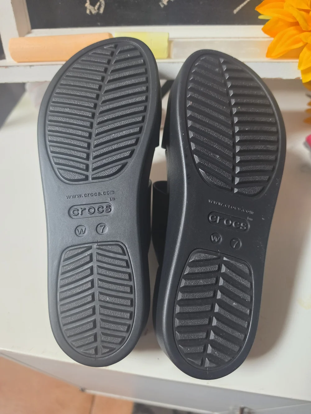 CROCS Black Double-Strap Slide Platform Wedge Sandals with Buckle Accents